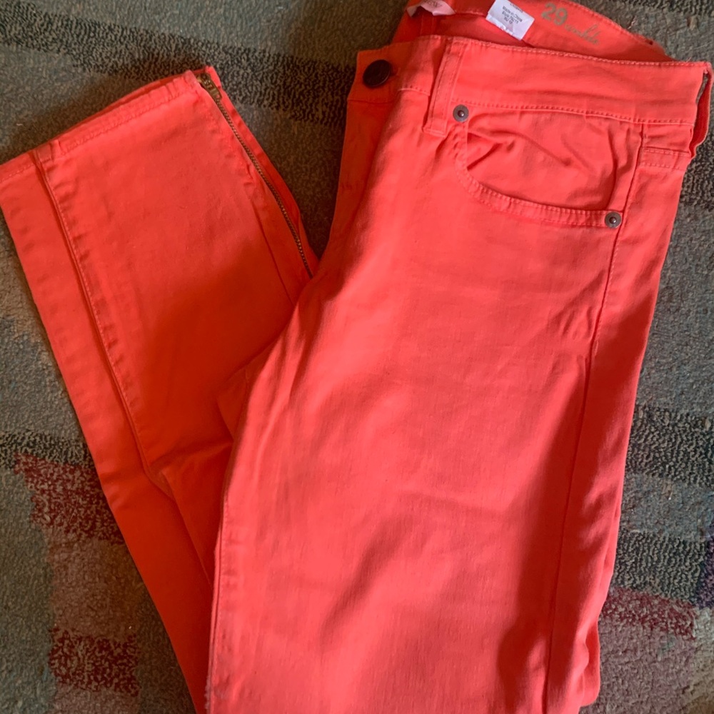 Neon pink toothpick j crew jeans